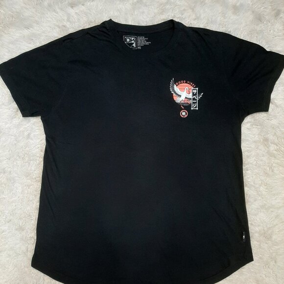 DK Man's Black w/ Japanese Crane Tattoo T-Shirt Size XL - Picture 2 of 6